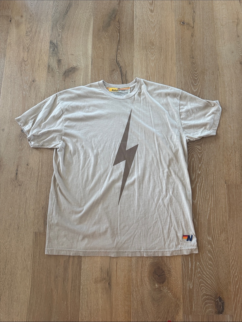 Aviator Nation Light brown Tee with Brown Lightning Bolt